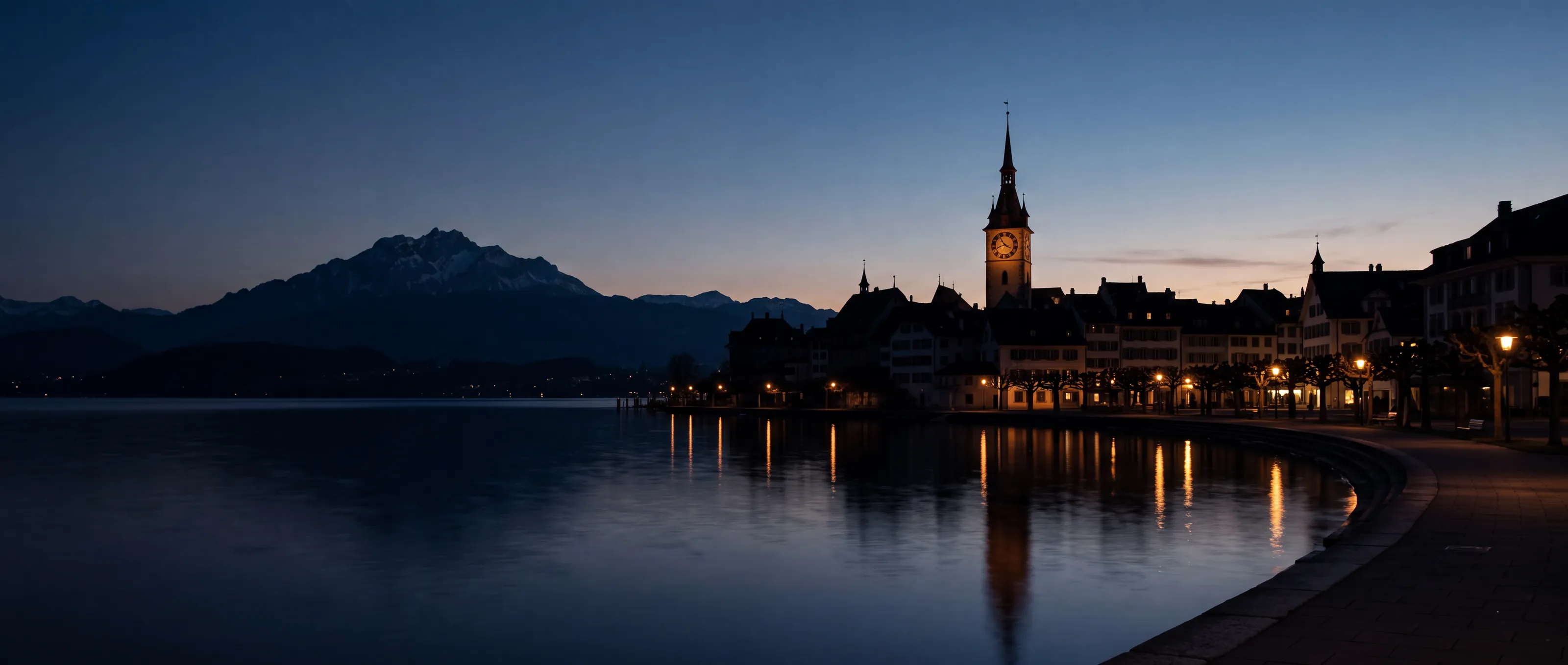 Zug lakefront at blue hour